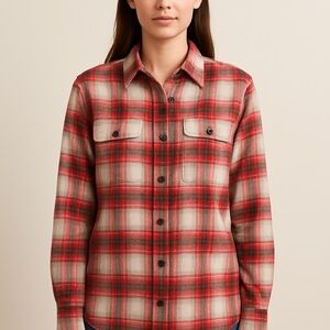 Lucky Brand Red and Beige Checkered Button Down Shirt